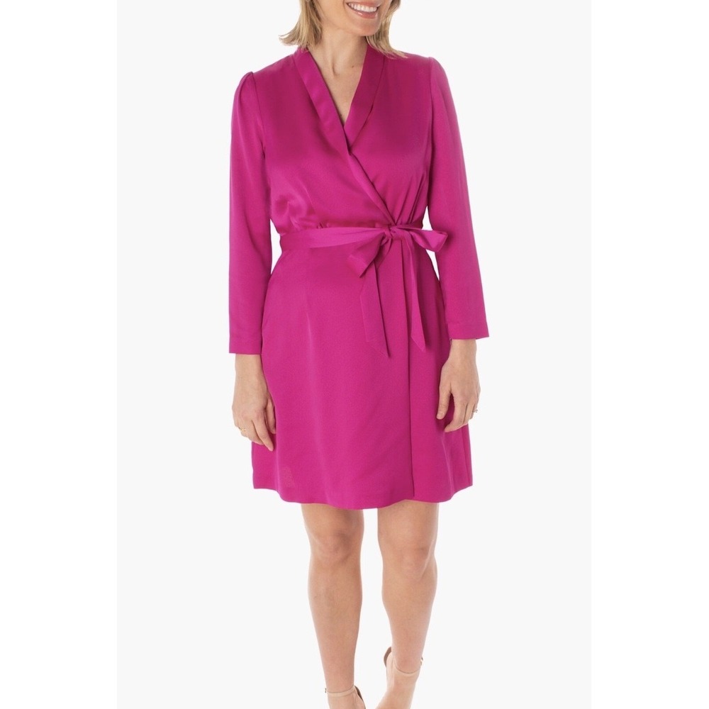 Taylor Size 6 Pink Wrap Dress Long Sleeve Career Cocktail Party Dress